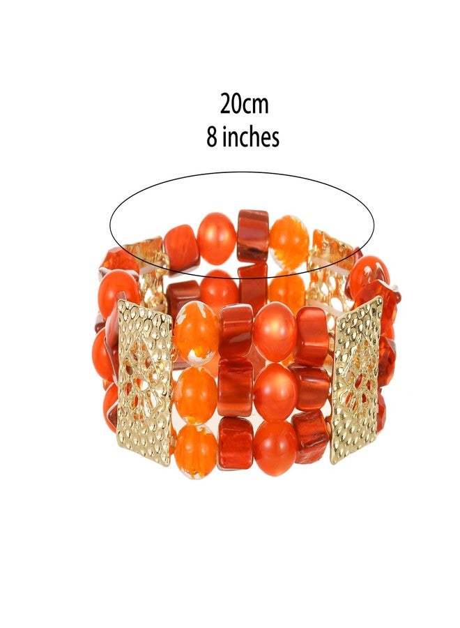 Xalroco Chunky Natural Shell Stone Beaded Stretch Bracelet for Women, Classy Boho Jewelry Gift (Orange) - Image 4